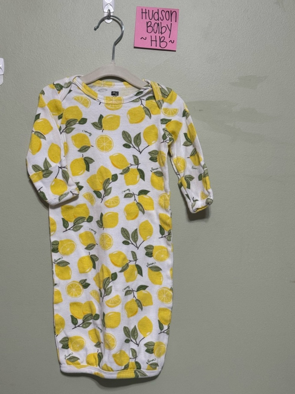 NWOT Hudson Baby Infant Yellow Lemon Print Nightgown, Size 0-6 Months